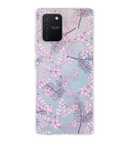 Samsung Galaxy A91 Uyumlu Kapak Floral Pudra Tasarımlı Şeffaf Silikon Kılıf