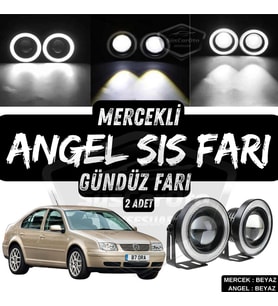 Vw Bora 1998-2006 Uyumlu Mercekli Angel Sis Farı Metal 76 mm Beyaz Halkalı Gündüz Farı 2 Adet