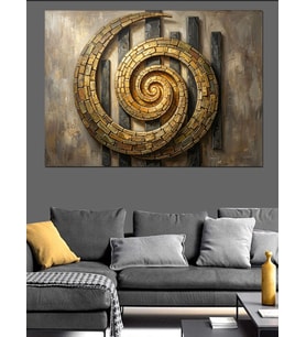 Altın Spiral Modern Duvar Dekoru Dekoratif Kanvas - Mdf Ahşap Tablo