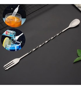 304 Çelik 32 cm uzun Çift Başlı Çatallı Kokteyl Karıştırma Barmen Kaşığı cin582