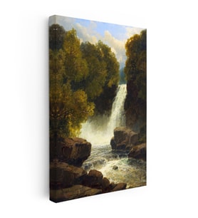 Kanvas Tablo R.L.R. Orman İçi Çağlayan Şelale Kayalık Zemin Gündüz Ressam Tablosu Duvar Dekoru