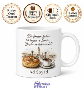 İzmir Boyoz Kahve Keyfi Kupa Bardak Özel Tasarım Hediye Porselen Mug
