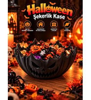 Halloween Cadılar Bayramı Dekoratif Siyah Balkabağı Şekerlik Kase Masa Üstü Dekor