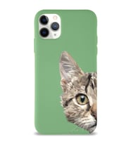 Apple iPhone 11 Pro Max Uyumlu Lansman Kılıf Catface Tasarımlı İçi Kadife Kapak-Yeşil (Şeffaf)