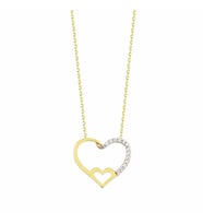 Kalp'li Altın Kolye Sen ve Ben 14K Gold Taşlı