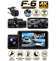 4K Araç içi Kamera 3 Kameralı Ön-Arka-İç WiFi GPS Park Modu Gece Görüşlü Araç içi Kamera F6 Dash Cam