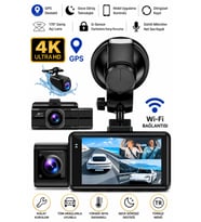 4K Araç Kamerası 3 Kameralı Ön-Arka - İç WiFi GPS Park Modu Gece Görüşlü Araç içi Kamera F6 Dash Cam