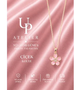 925 Ayar Gümüş İthal Zincirli Uçuk Pembe Zirkon Taşlı Çiçek Kolye