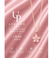 925 Ayar Gümüş İthal Zincirli Uçuk Pembe Zirkon Taşlı Çiçek Kolye
