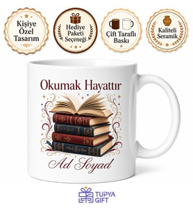 Okumak Hayattır Baskılı Porselen Kupa Bardak Hediye