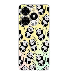 PrintiFy Tecno Spark 20 Uyumlu Kamera Korumalı Panda Tasarımlı Şeffaf Silikon Kılıf