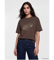 LCW Modest Kahverengi Baskılı Soft Touch Kadın Tişört