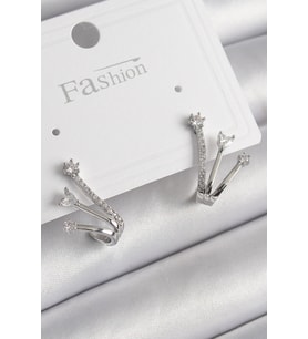 Pirinç Gümüş Renk Zirkon Taşlı Kadın Küpe 5886 - GLST5230-3745