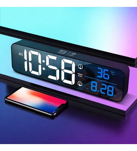 Mdstech Hd LED Aynalı Dijital Masa Saati Sıcaklık Tarih Alarm USB Şarjlı Elektronik Saat (Siyah)