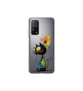 Xiaomi Mi 10 T ile Uyumlu Splash Kedi Tasarımlı Şeffaf Silikon Kılıf