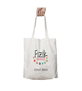Kişiye Özel Fizik Öğretmeni Elma iki Tarafı Kalıcı Baskılı Yıkanabilir Çanta