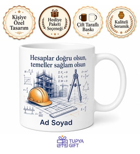 Mühendis Baret Proje Çizimi Hesaplama İnovatif Çözüm Kupa Bardak Hediye