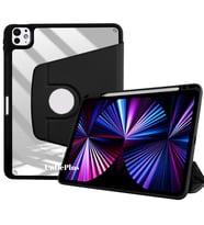 Apple iPad Pro 12.9 3./4./5./6. Nesil Kılıf Termik Kalem Bölmeli Dönebilen Stand (Siyah)