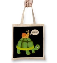 Cute Snail Riding on Turtle Yelling Whee Animals Bez Çanta Uzun Saplı