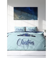 Yılbaşı Çift Kişilik Nevresim ( Lastikli Çarşaflı ) %100 Pamuk Saten Blue