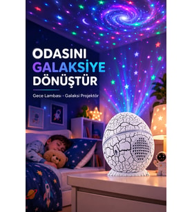 Dinozor Yumurtası Galaksi Projektör Gece Lambası 4'ü 1 Arada - Bluetooth Hoparlörlü