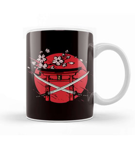 Japan Flag Katana Cherry Blossom Tree Sakura Japanese Art Kupa Bardak Porselen