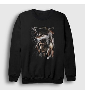 Presmono Unisex Siyah Skull Wolf Kurt Sweatshirt 307338tt