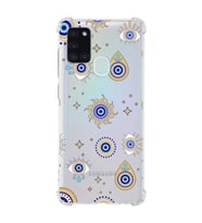 PrintiFy Samsung Galaxy A21S Uyumlu Nazar Boncuğu 5 Baskılı Şeffaf Köşe Korumalı Antişok Kılıf
