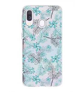 Samsung Galaxy A40 Uyumlu Kapak Floral Su Yeşili Tasarımlı Şeffaf Silikon Kılıf