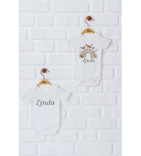 Pia Baby Premium %100 Pamuk İsme Özel Organik Baskılı İkili Set Çıtçıtlı Bebek Body Zıbın Modelleri 5078-17 (Ekru)