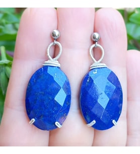 2742 Lapislazuli el yapımı çelik aparatlı küpe