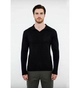 Erkek Basic Fitted Polo Yaka Uzun Kollu İnce Triko Kazak Casual Tarzı Tamamlayan Şıklık Kaliteli