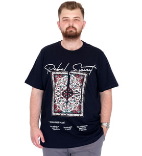 Mode XL Büyük Beden Erkek T-Shirt Bisiklet Yaka REBEL U25039 Lacivert
