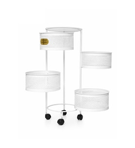 River World Tekerlekli Rengi Beyaz Açılabilen 4 Katlı Çok Amaçlı Metal Raf Mutfak, Balkon, Kiler