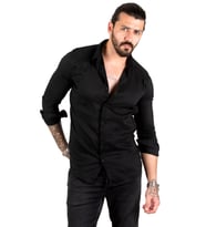 DeepSEA Slim Fit Dar Kesim Dokulu Spor Gömlek Likralı Pamuklu Esnek Kumaş Gömlek 2001810 (Siyah)