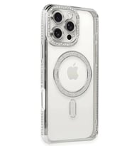 Newface Apple iPhone 16 Pro Kılıf Joke Simli Magneticsafe Kılıf - Gümüş