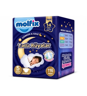 Molfix Tatlı Rüyalar Bebek Bezi 5 Beden 11-18 KG Junior 116 Adet Ekonomik Fırsat Pk