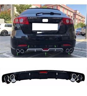 Chevrolet Lacetti HB Siyah Difüzör 4 Krom Egzoz Görünümlü Difizör Arka Ek Body Kit 2004 - 2013