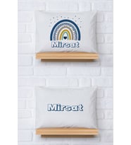 Pia Baby Premium %100 Pamuk İkili İsim Yazılı Erkek Bebek Yastık Kılıfı – 35x45 cm Organik Baskı 5091-13 (Ekru)