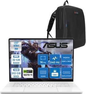 Asus Rog Zephyrus G16 GU605CR Intel Core Ultra 9 285H Aı 32GB 512GB SSD RTX5070TI-12GB 120W Freedos 16" OLED 2.5k 240Hz 0.2ms 550 Nits Wqxga (2560 x 1600) Taşınabilir Bilgisayar WQR204102+ZETTAÇANTA
