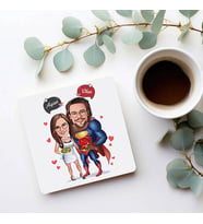 Kişiye Özel Romantik Kahraman ve Sevgilisi Karikatürlü Bardak Altlığı