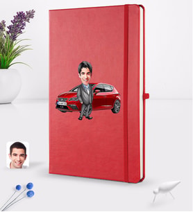 BK Gift Kişiye Özel Plakalı Erkek Seat Leon FR Karikatürlü Kırmızı Termo Deri Defter 16x24cm Model 2