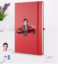 BK Gift Kişiye Özel Plakalı Erkek Seat Leon FR Karikatürlü Kırmızı Termo Deri Defter 16x24cm Model 2