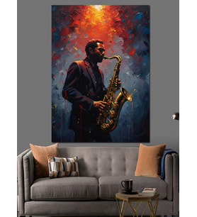 Saksofon Çalan Jazz Müzisyen Dekoratif Kanvas - Mdf Ahşap Tablo
