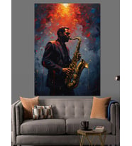 Saksofon Çalan Jazz Müzisyen Dekoratif Kanvas - Mdf Ahşap Tablo