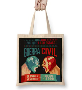 Lucha Libre Cap Ve Iron Man Bez Çanta Uzun Saplı