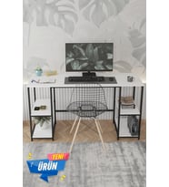 Durusilya Mobilya DR0008 Beyaz 140*50 Cm Metal Çalışma Bilgisayar Ofis Masası Kitaplıklı