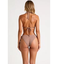Kadın Bikini Takımı Bağlamalı Straplez Kapsız Üst Düşük Bel Bağcıklı Slip Alt Örme Kumaş