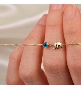 14k Altın Nazar Boncuklu Fil Bileklik