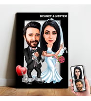 Karikatür Sevgili, Çift,Gelin Damat, Evli Tablo Hediye Model-2